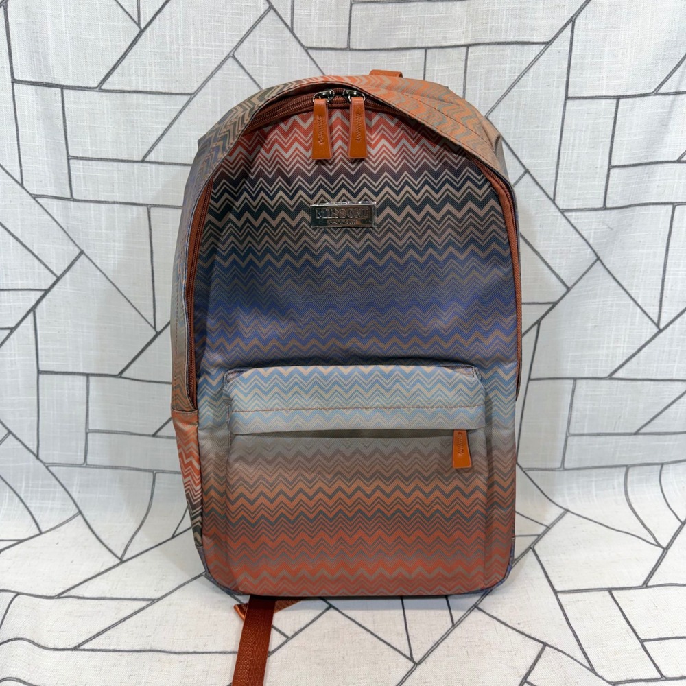 Missoni Parfums Backpack One Size Orange Blue Zigzag Ombre Print Travel Bag